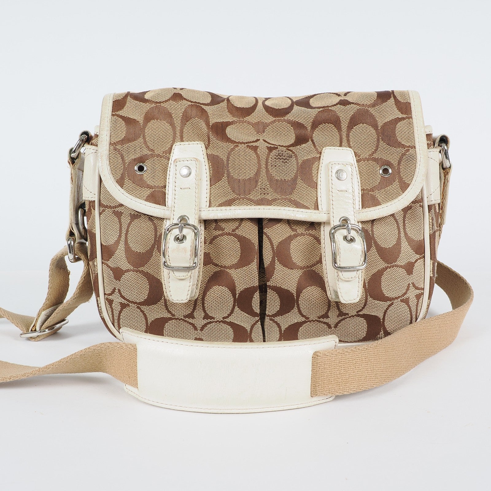 Authentic Coach Signature Mini Field Shoulder Bag Crossbody Canvas x Leather 77