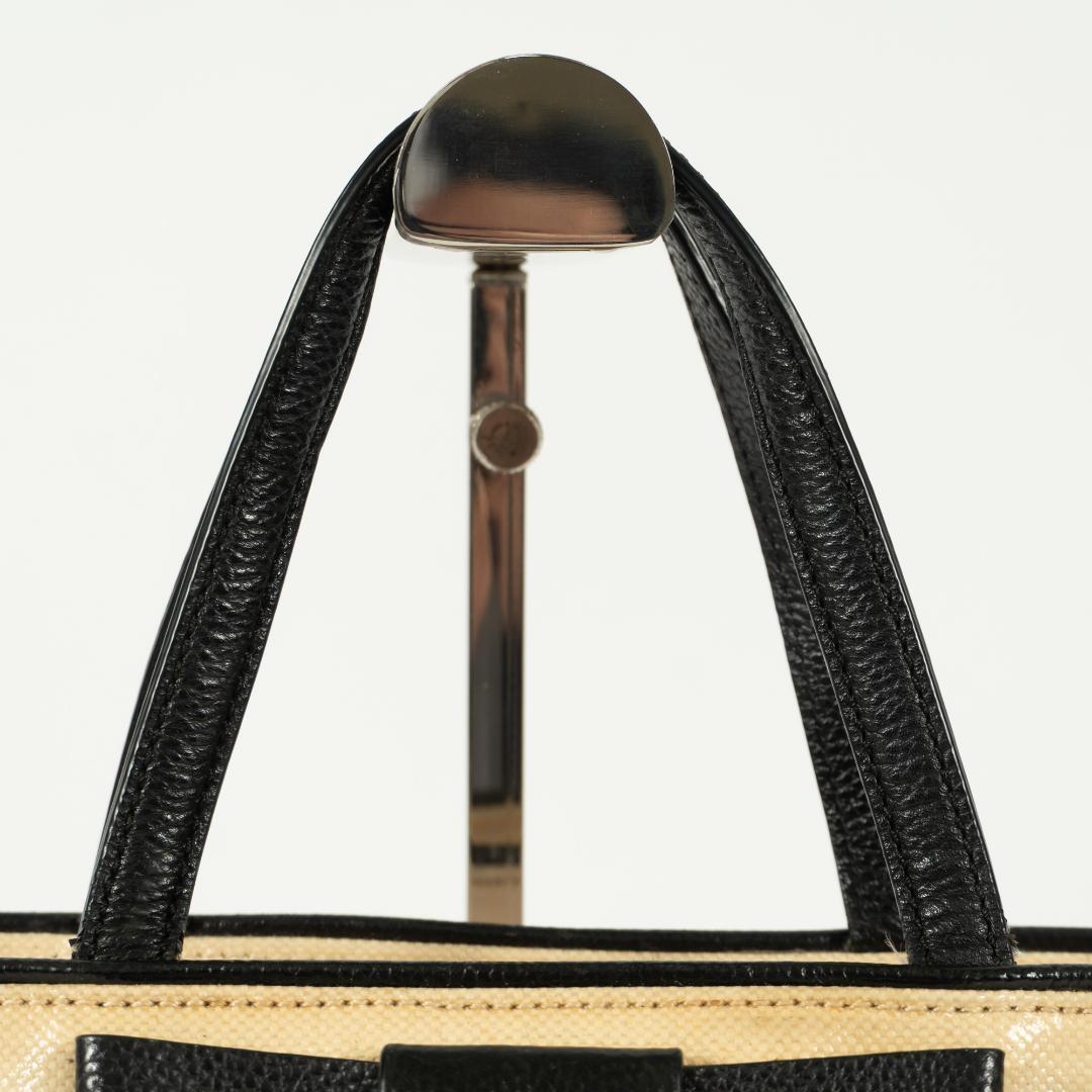 kate spade handbag beige black with bow gold logo plate leather 225243940936