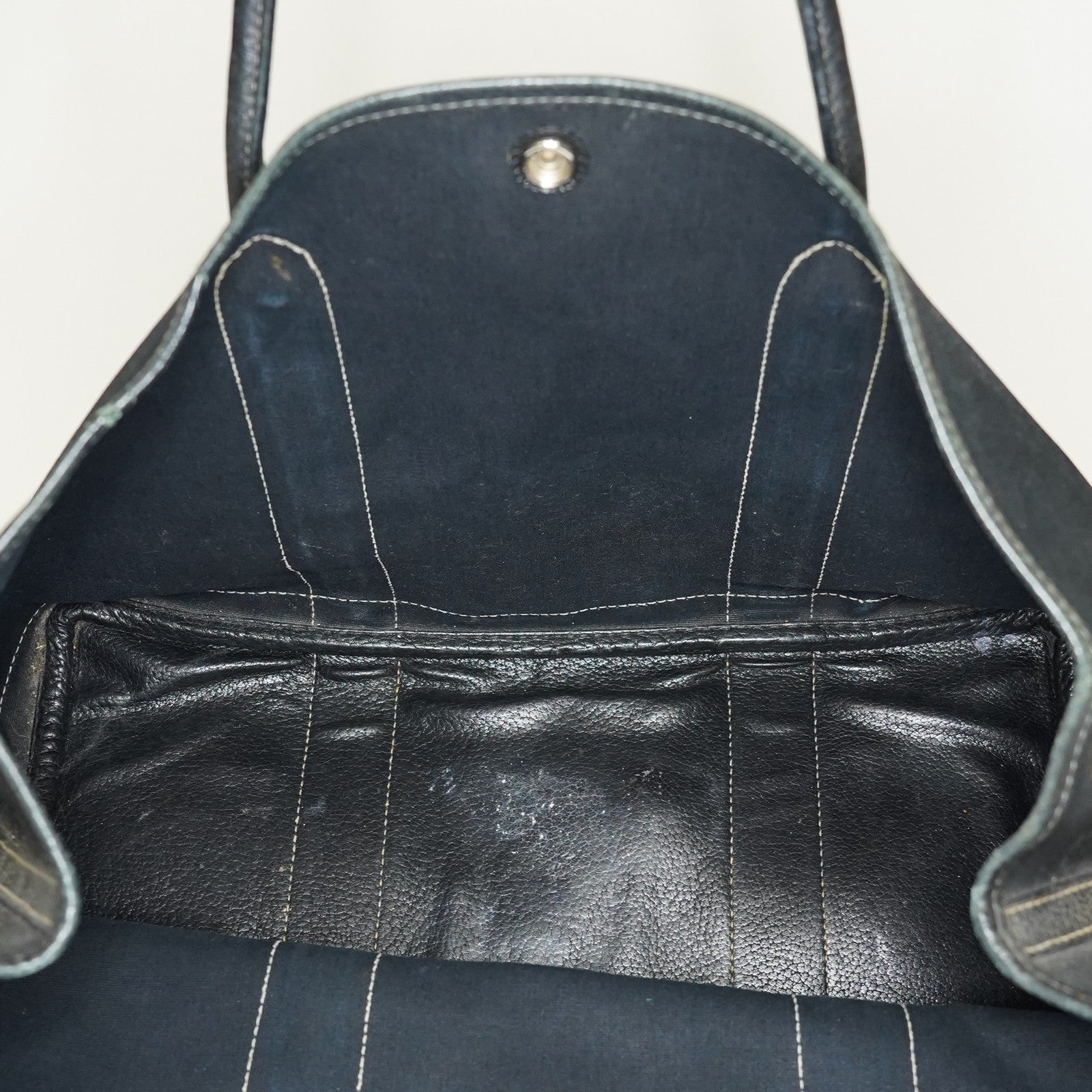 Hermes Garden Party 30 TPM Handbag Tote Leather Canvas Black 05E024290016
