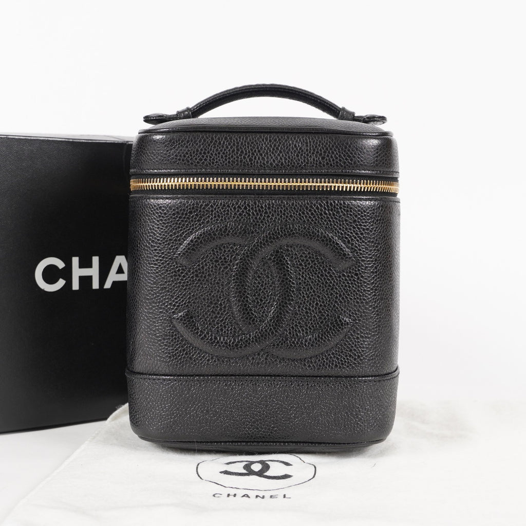 Chanel Vanity Cosmetic Case Black Caviar Leather Bag 05E597040016