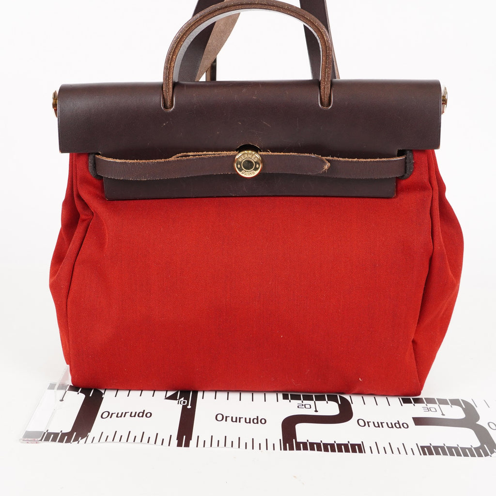 Hermes Brick RedMoka Toile Canvas and Vache Hunter Herbag 31 Bag 05E346352529
