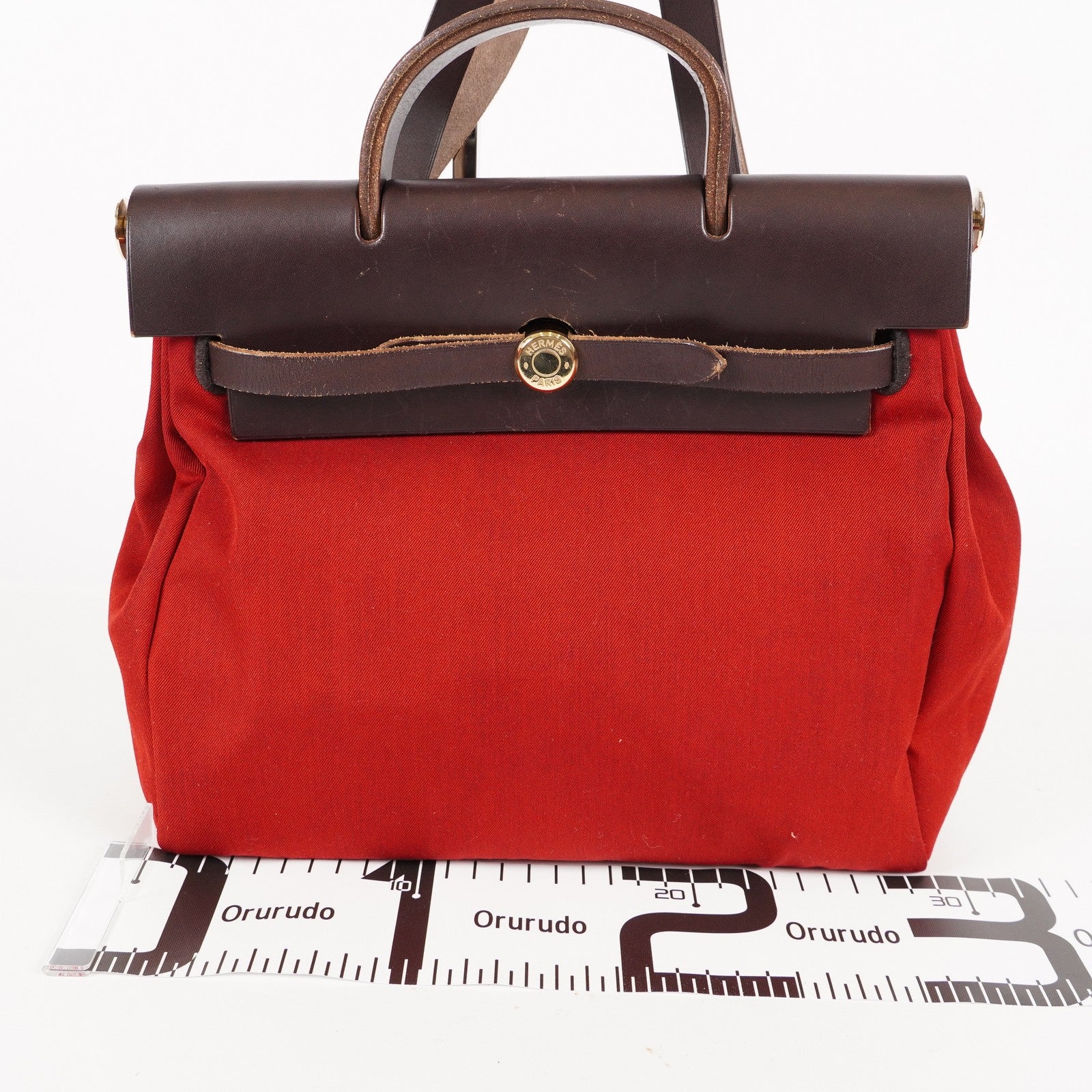 Hermes Brick RedMoka Toile Canvas and Vache Hunter Herbag 31 Bag 05E346352529
