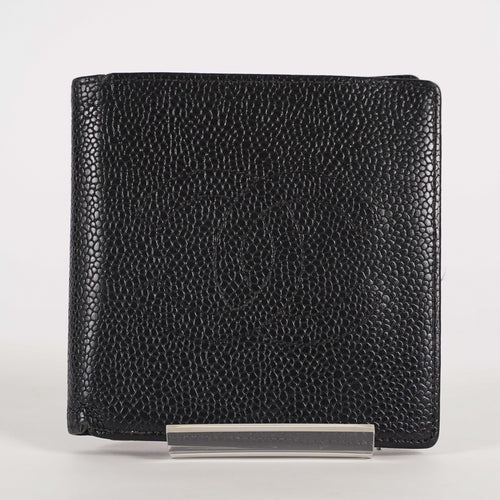 Auth Chanel Coco Mark Caviar Skin Bifold Wallet Black 02A04935005