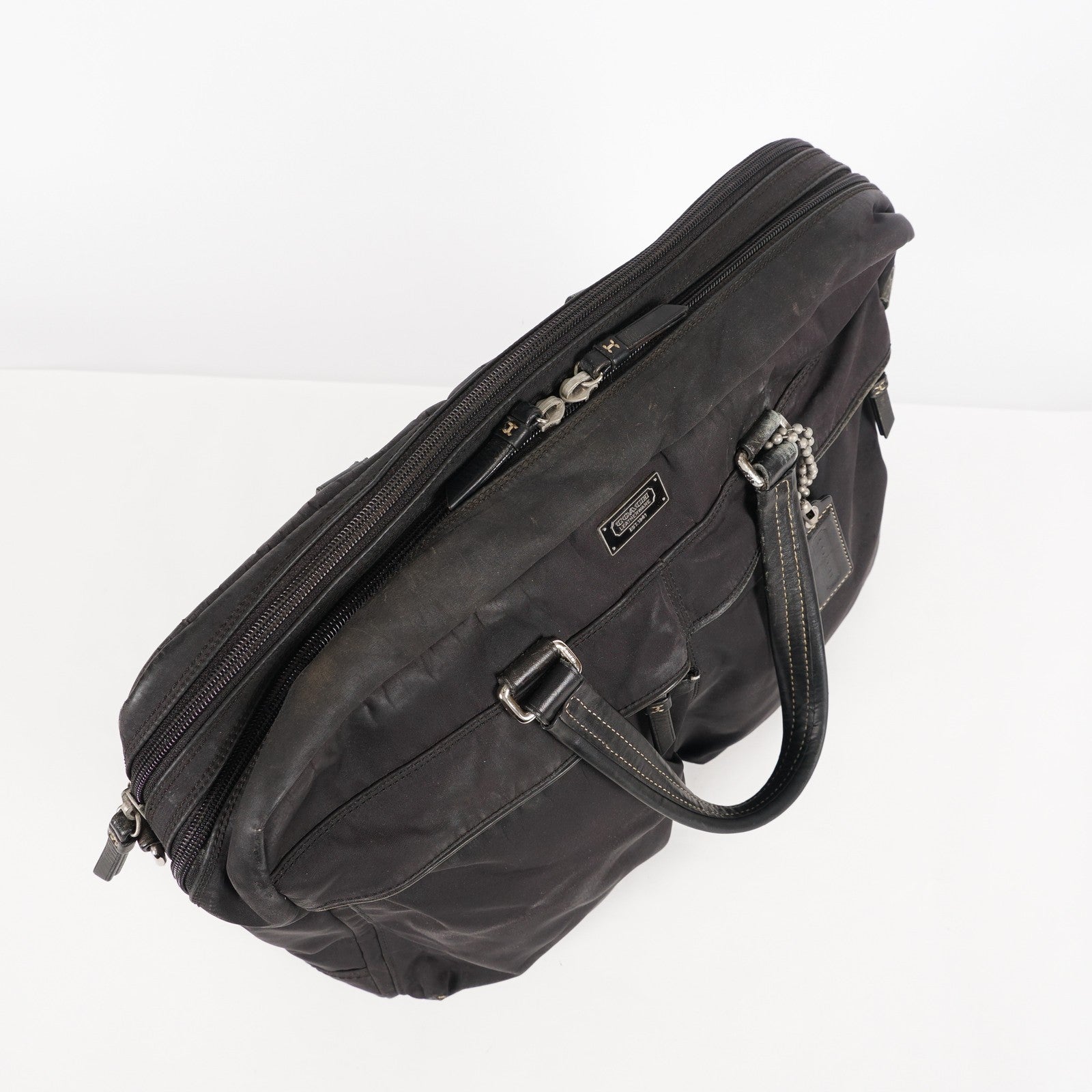 Coach Varick Briefcase Business Bag Brown Nylon Leather Tablet Laptop XY90