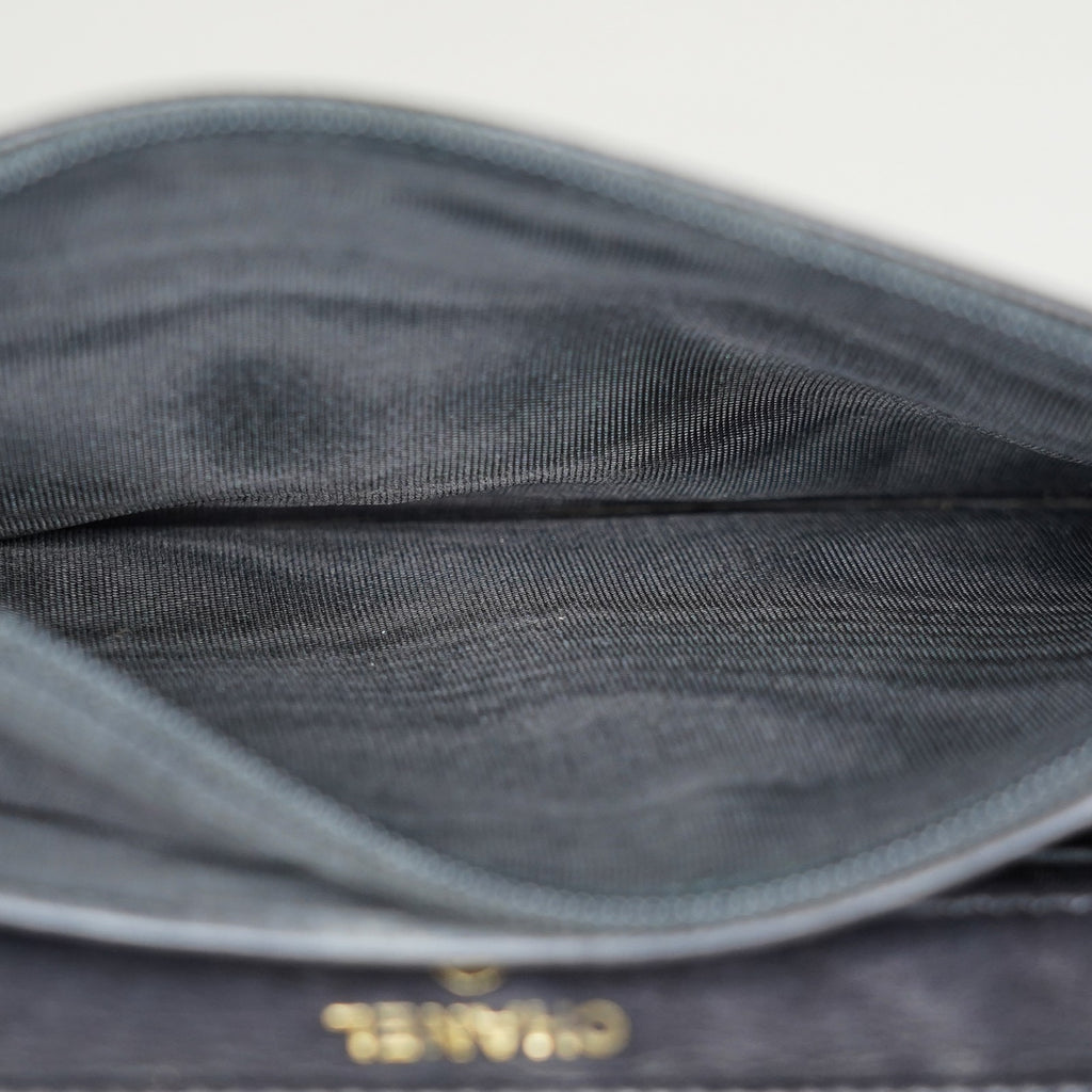 Chanel Coco Mark Shoulder Chain Wallet Black Women's Enamel 05E294730016