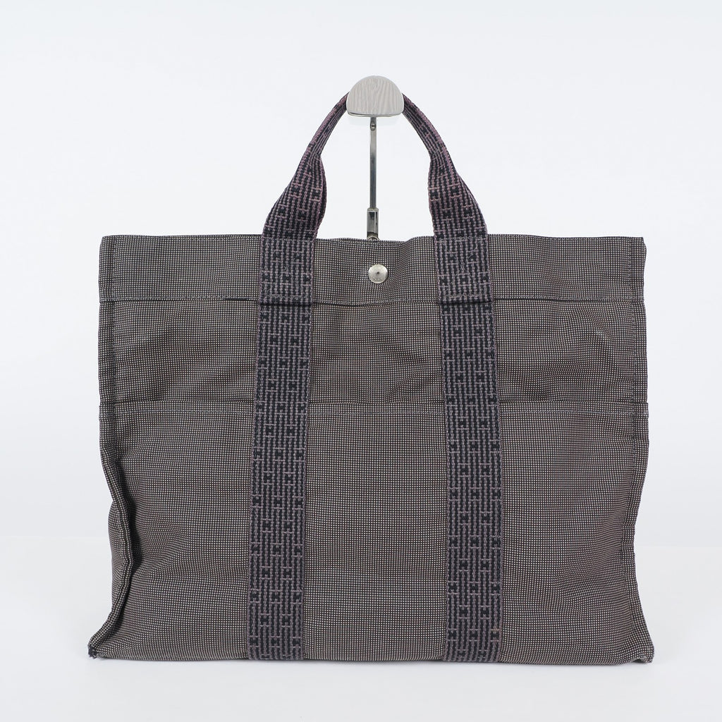 Hermes Fourre Tout Canvas Tote Bag Handbag Satchel Black Grey 04T011199017