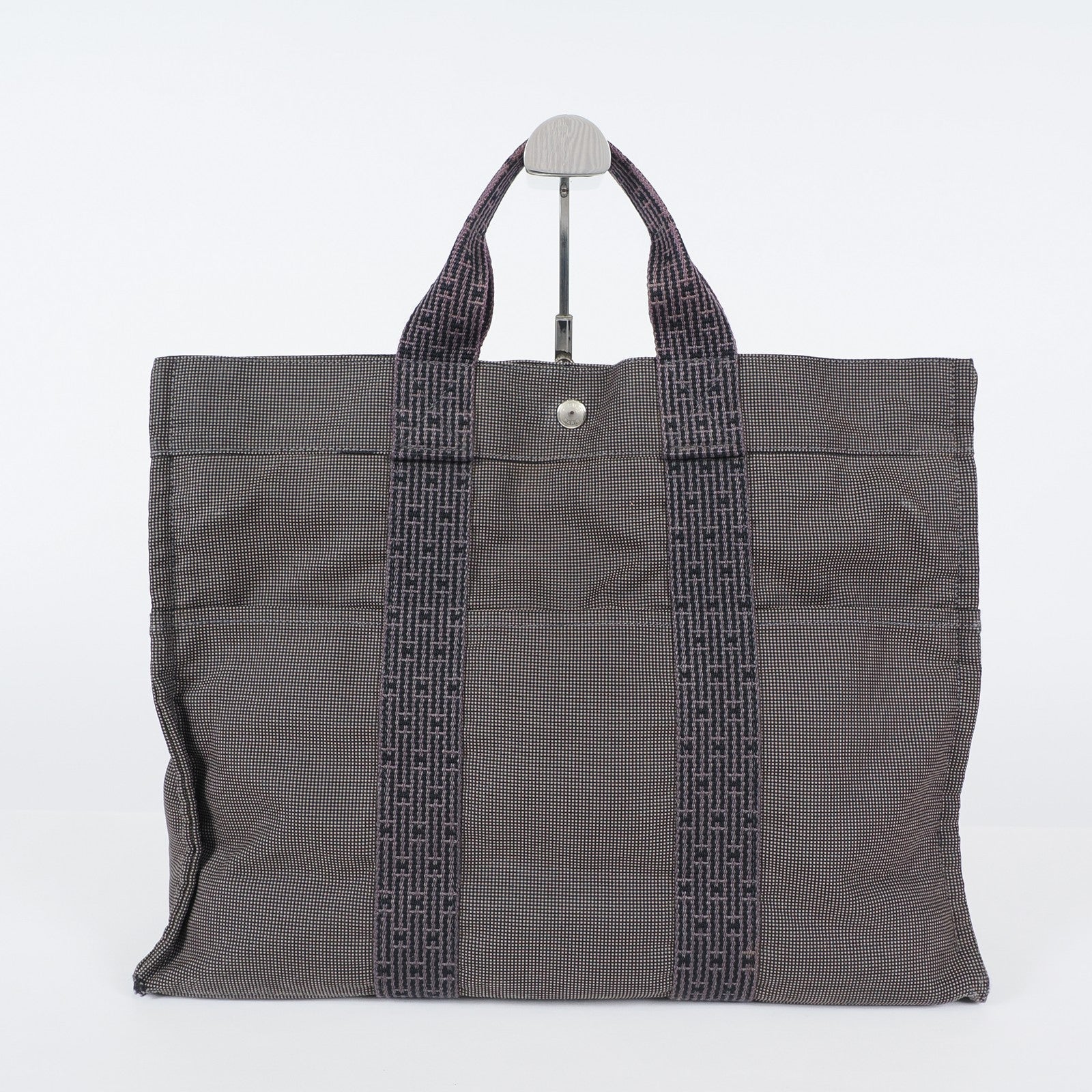 Hermes Fourre Tout Canvas Tote Bag Handbag Satchel Black Grey 04T011199017