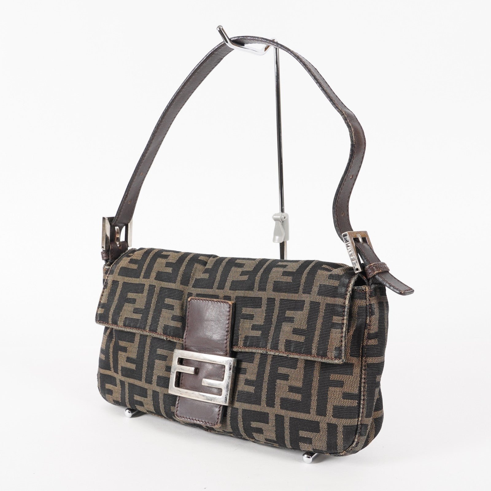 FENDI Zucca Mamma Baguette Shoulder Bag Canvas Leather Brown 02E0214410018