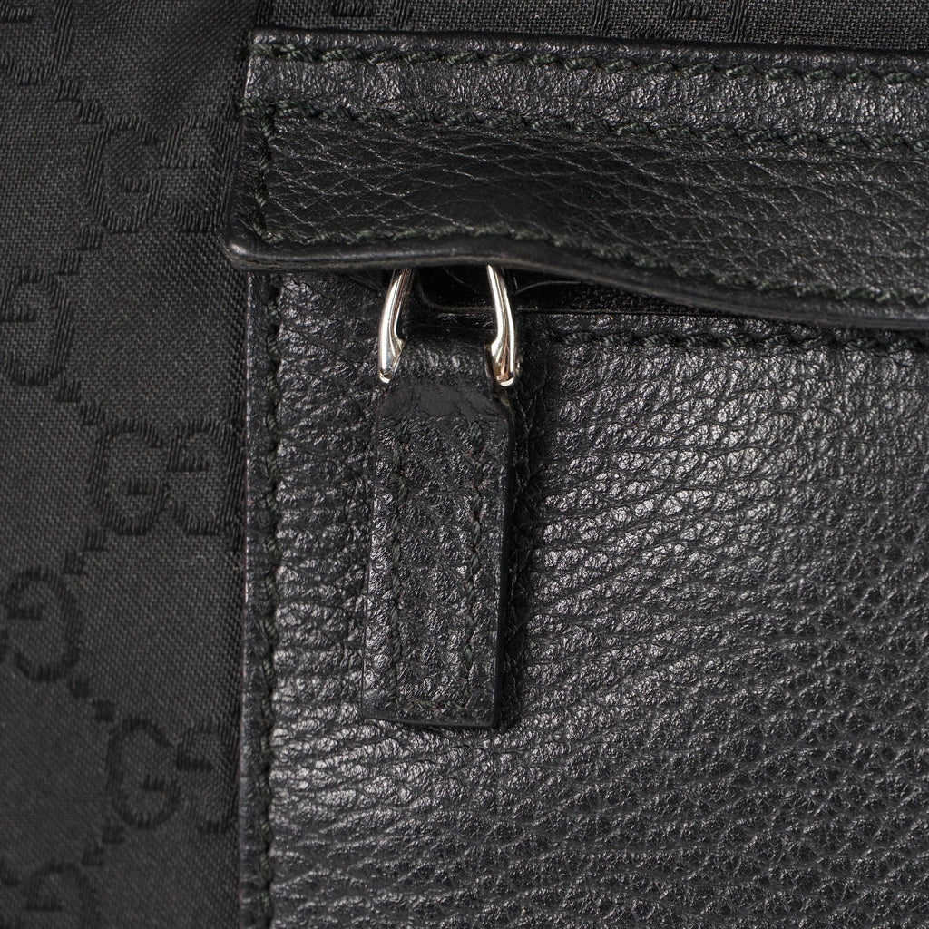 Gucci Black Nylon & Leather Tote Bag Purse With Zipper GG Monogram XY157