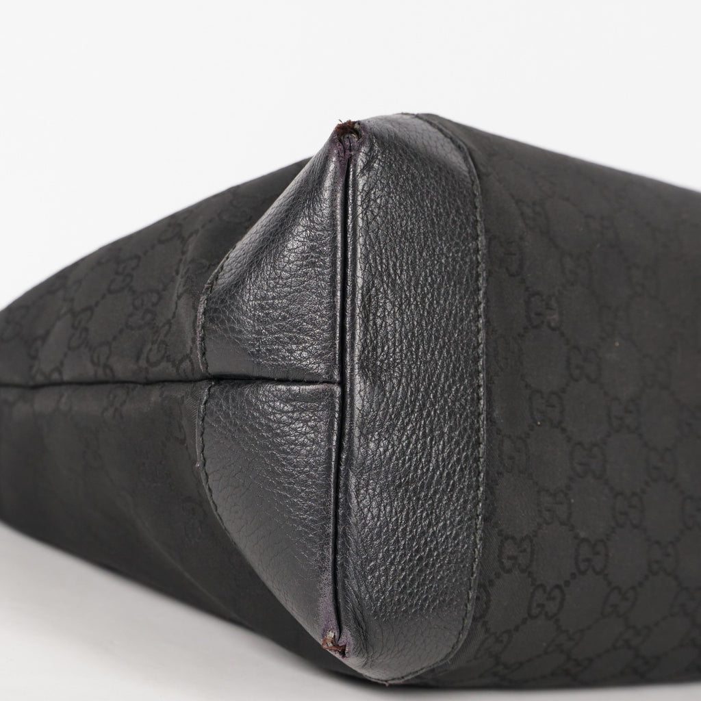 Gucci Black Nylon & Leather Tote Bag Purse With Zipper GG Monogram XY157
