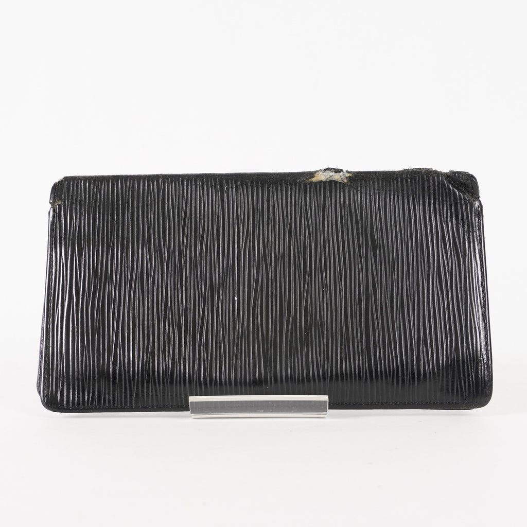 Louis Vuitton LV Long Wallet Portefeuille Brazza M63382 Black Epi Auth XY214