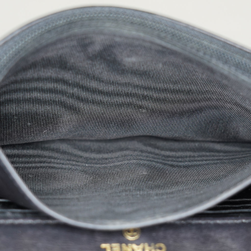 Chanel Coco Mark Shoulder Chain Wallet Black Women's Enamel 05E294730016