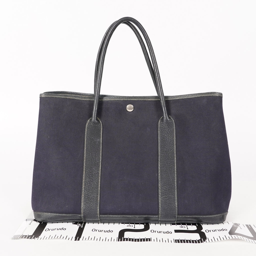 Authentic Hermes Garden Party MM Canvas Leather Tote Bag  02E056820003
