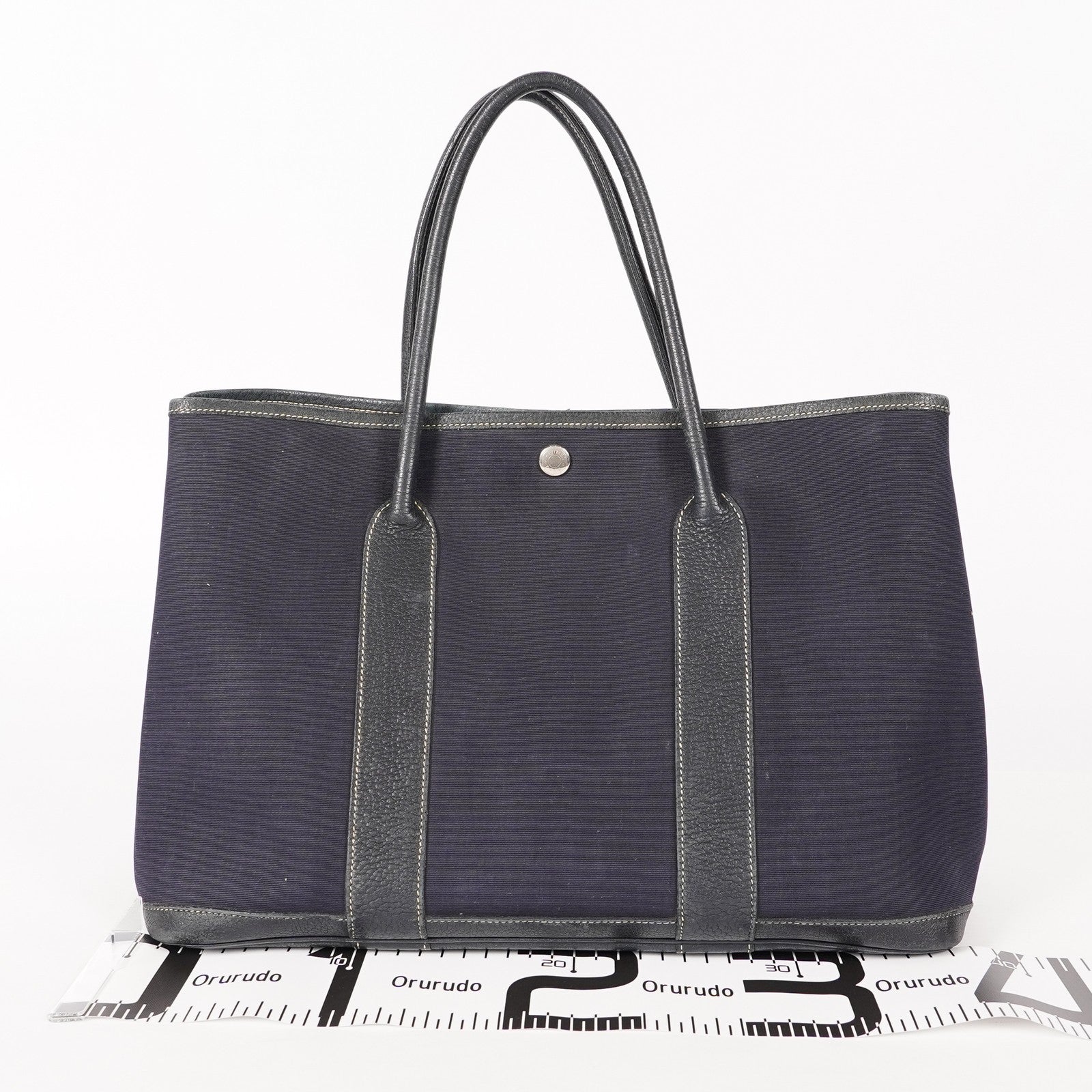 Authentic Hermes Garden Party MM Canvas Leather Tote Bag  02E056820003