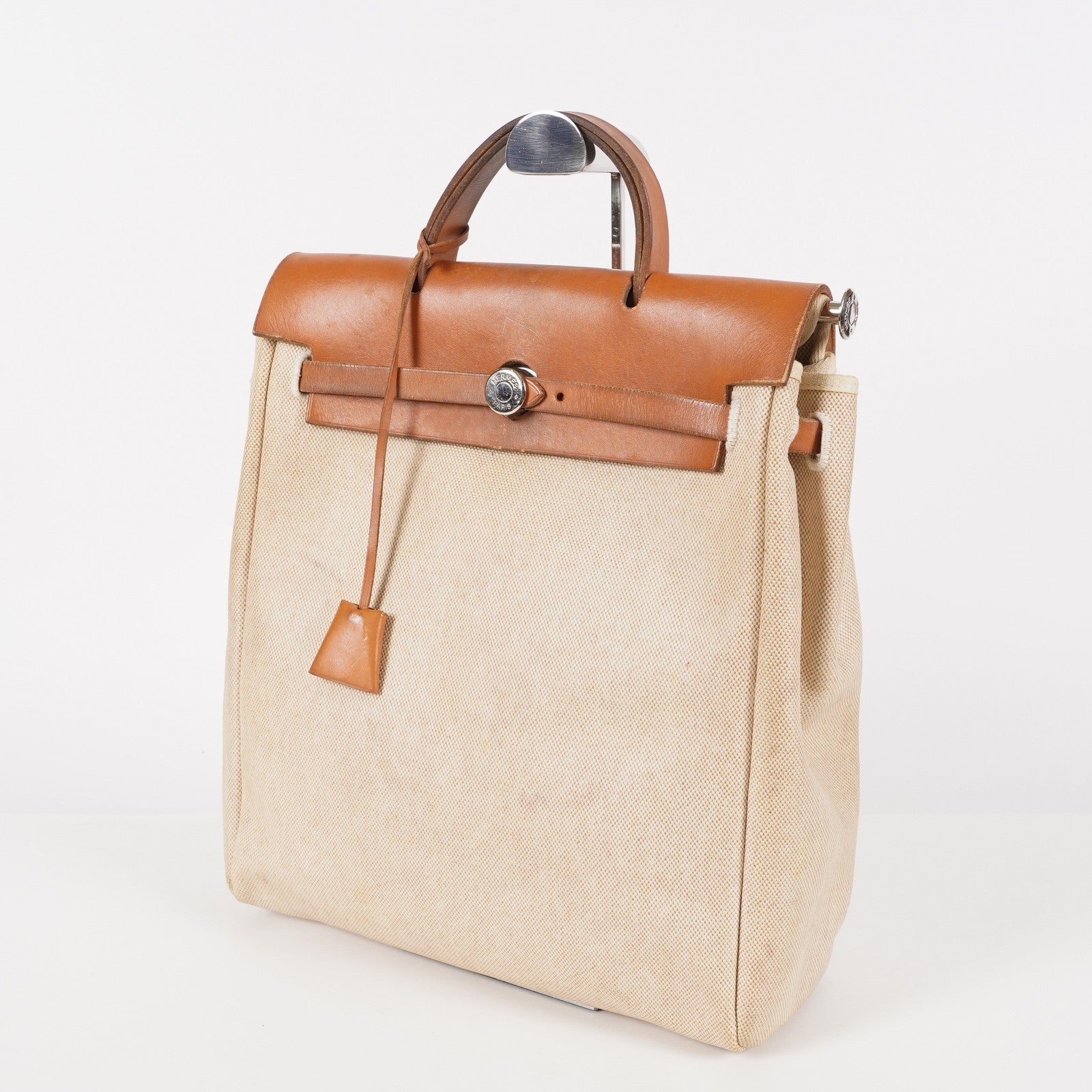 Auth HERMES Bag 2 in 1 Beige Canvas and Leather Backpack Hand Bag 05E533520016