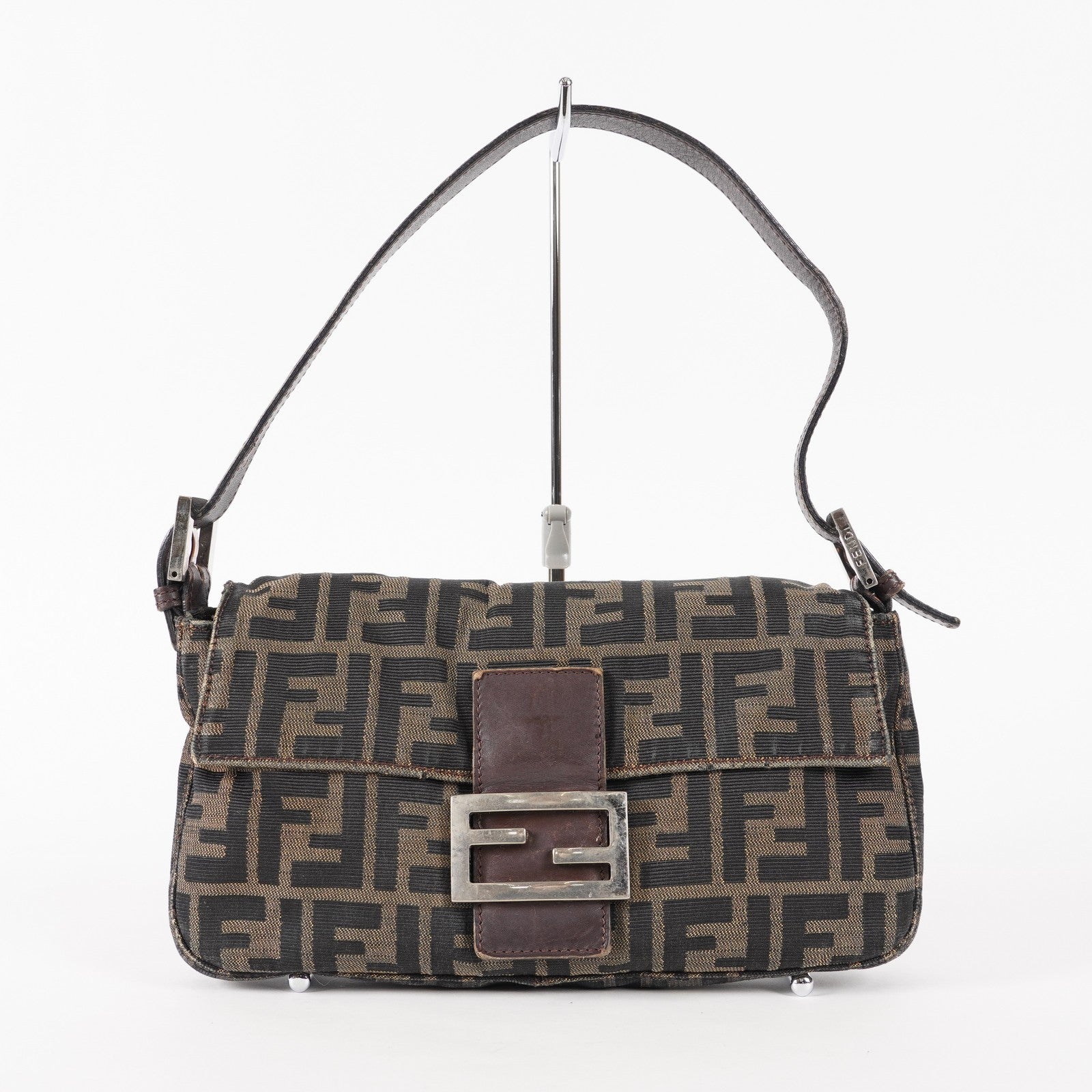 FENDI Zucca Mamma Baguette Shoulder Bag Canvas Leather Brown 02E0214410018