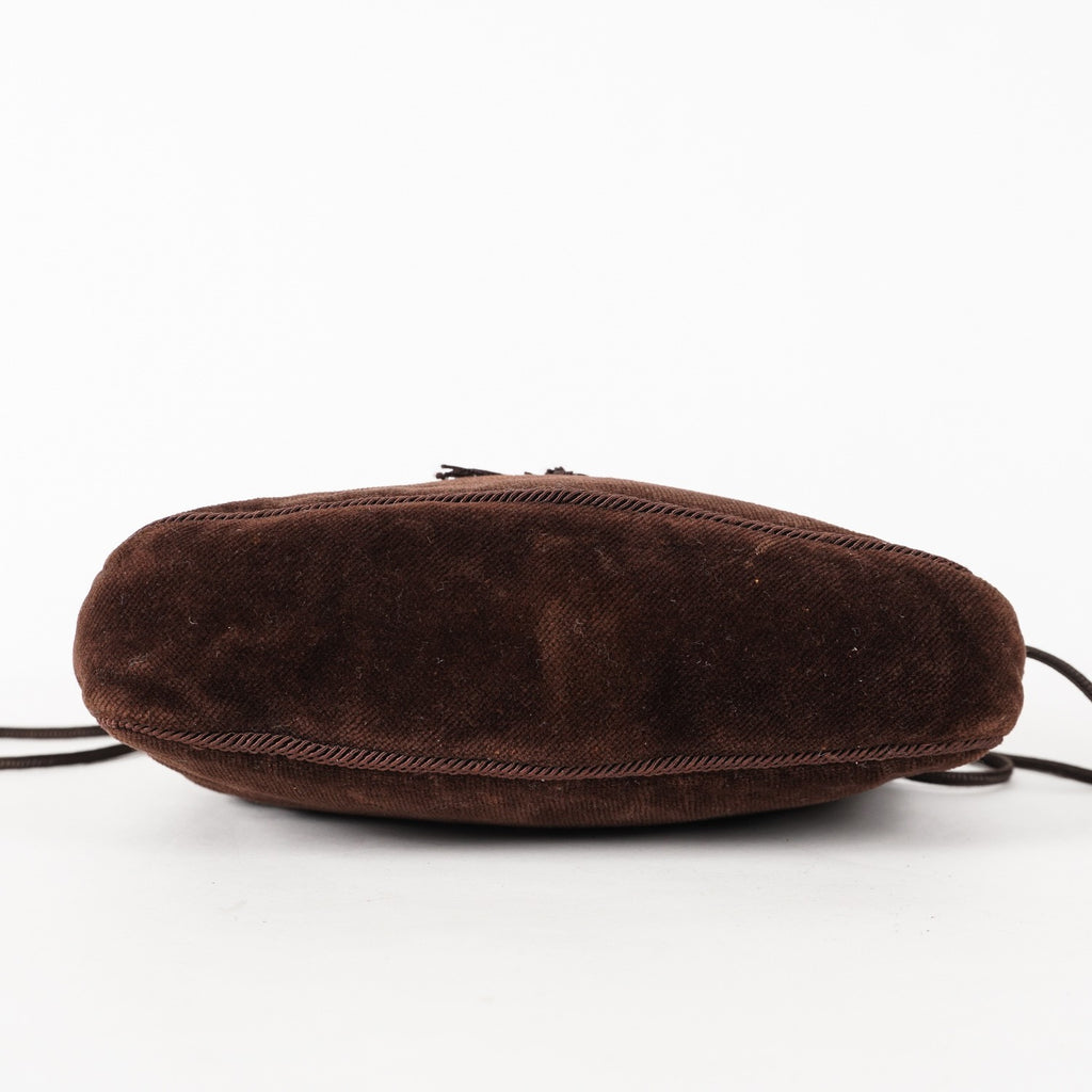 FENDI Zucca Suede Pouch Bag Handbag Brown canvas Women XY187