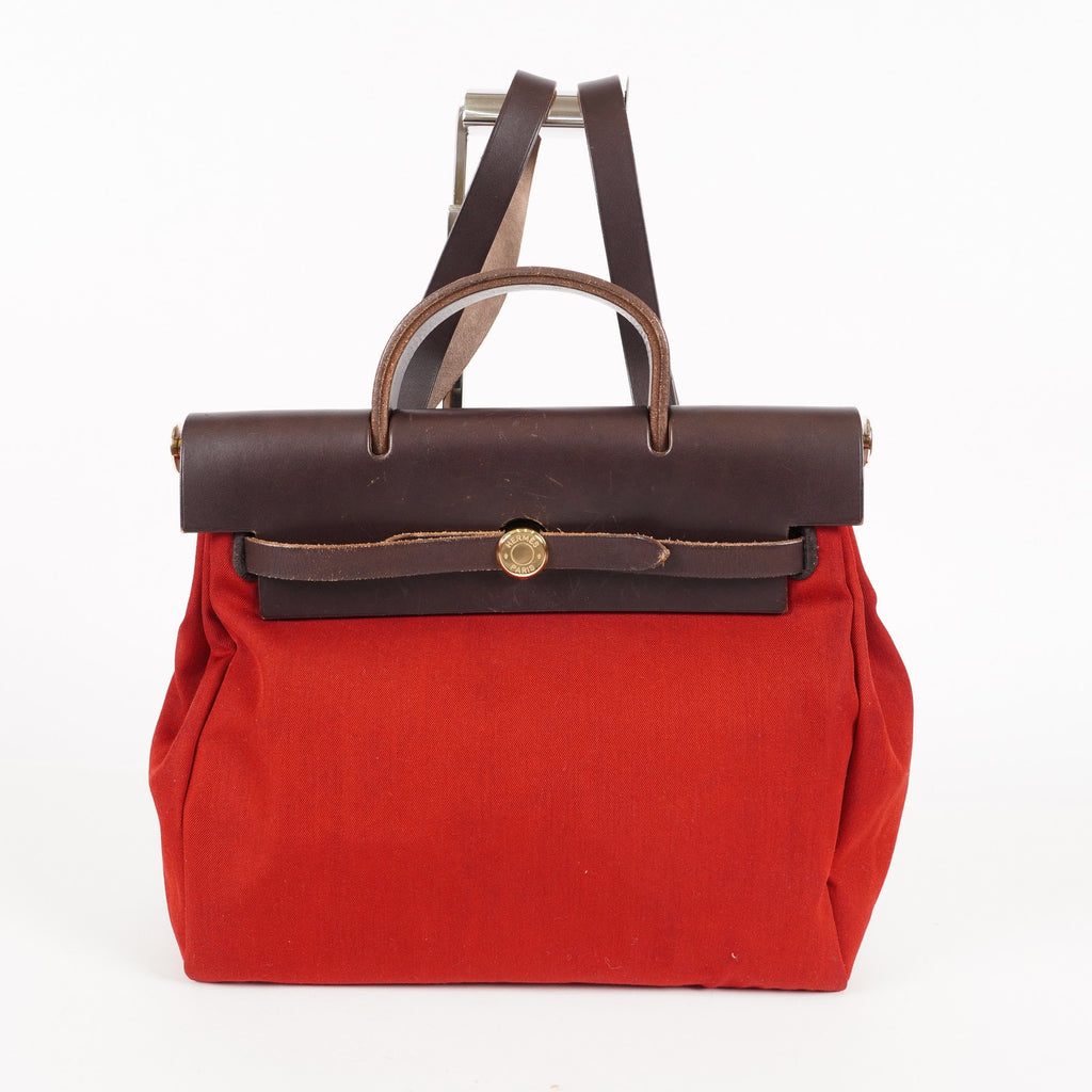 Hermes Brick RedMoka Toile Canvas and Vache Hunter Herbag 31 Bag 05E346352529