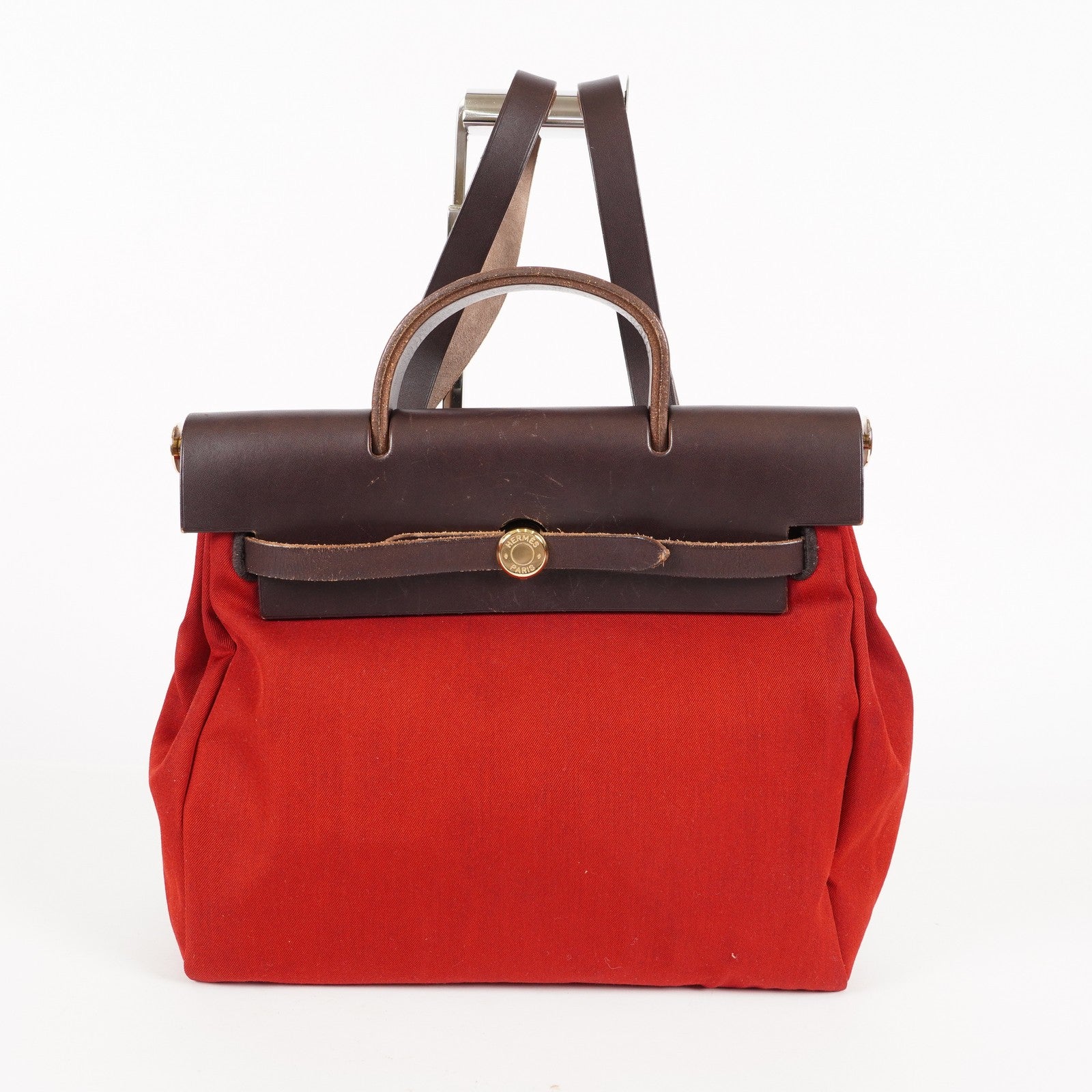 Hermes Brick RedMoka Toile Canvas and Vache Hunter Herbag 31 Bag 05E346352529