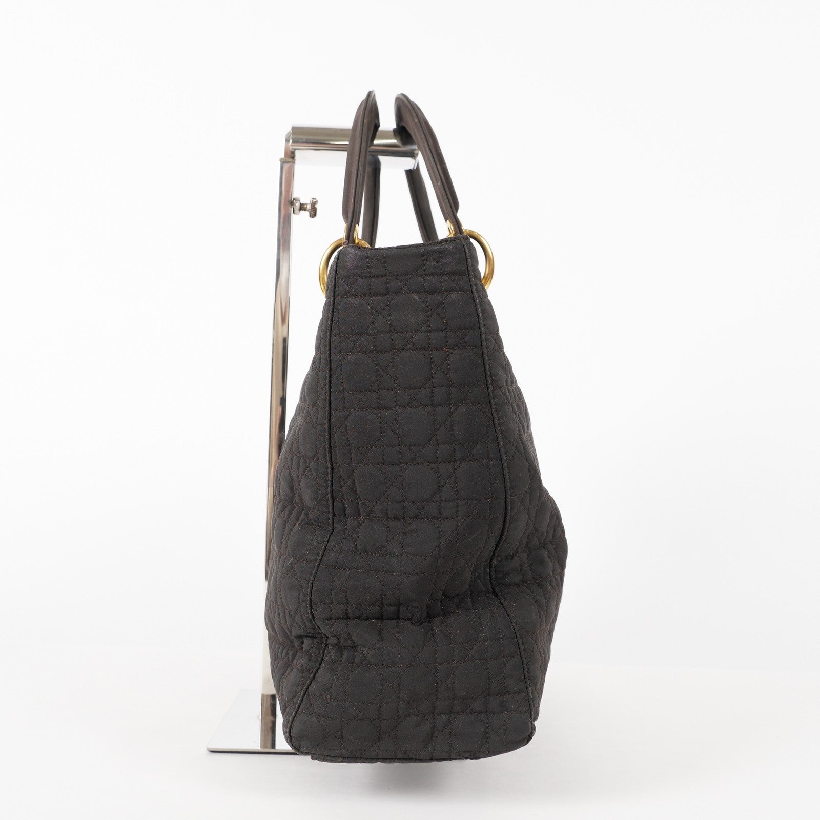 Dior Lady Dior Cannage Nylon Gold Hardware Charm Handbag Black 12E323410027