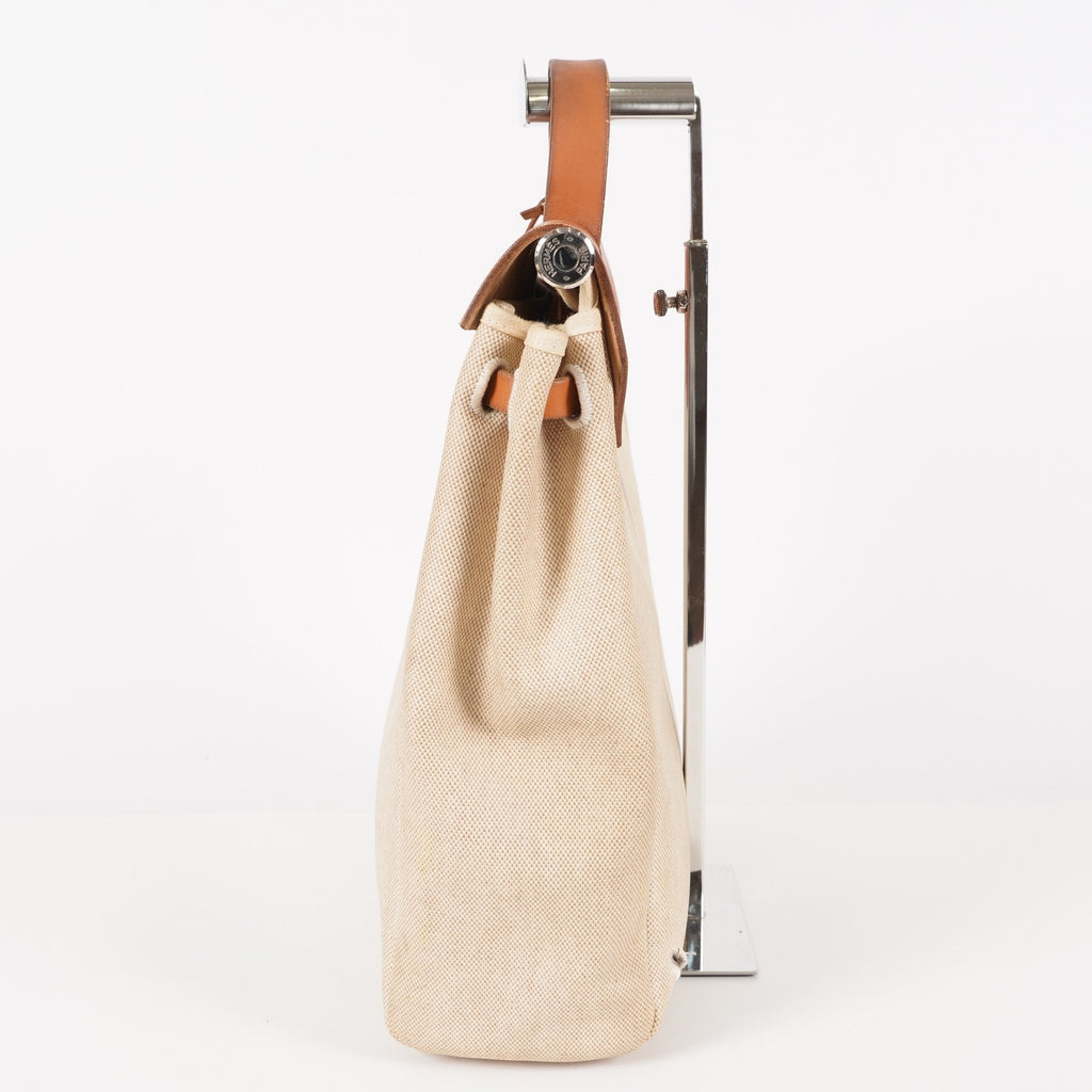 Auth HERMES Bag 2 in 1 Beige Canvas and Leather Backpack Hand Bag 05E533520016