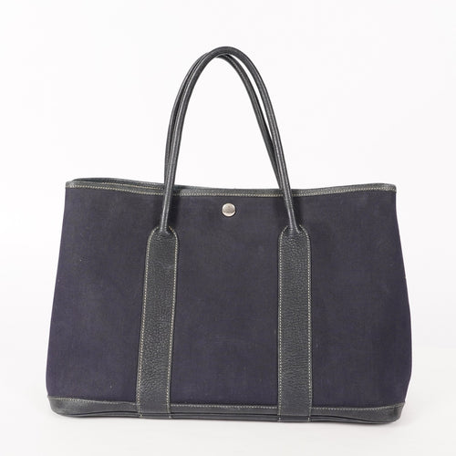 Authentic Hermes Garden Party MM Canvas Leather Tote Bag  02E056820003