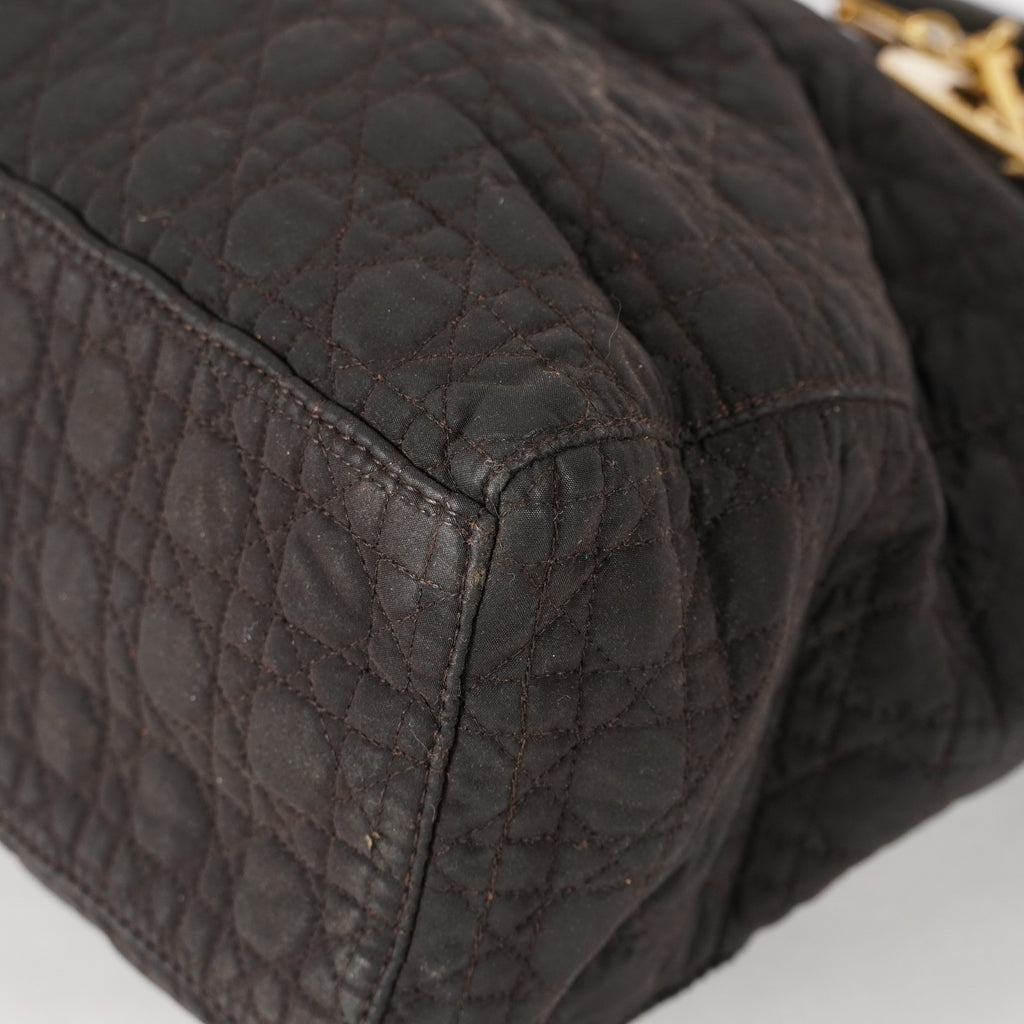 Dior Lady Dior Cannage Nylon Gold Hardware Charm Handbag Black 12E323410027