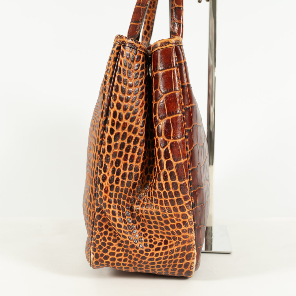 Longchamp leather Tote Bag Brown Shiny finish Medium Elegant 25306352632