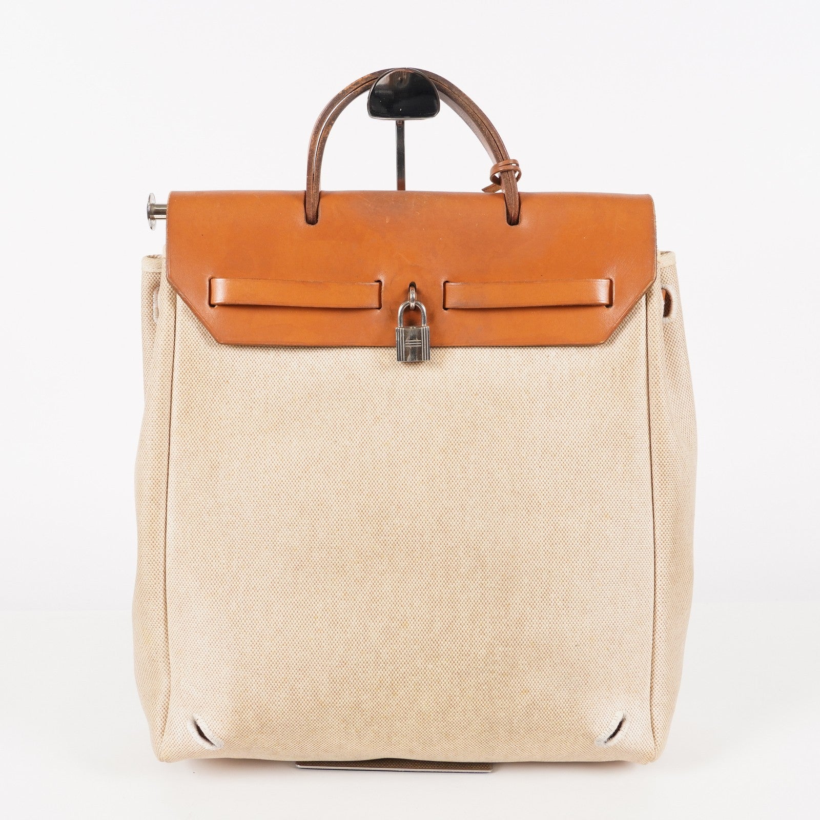 Auth HERMES Bag 2 in 1 Beige Canvas and Leather Backpack Hand Bag 05E533520016
