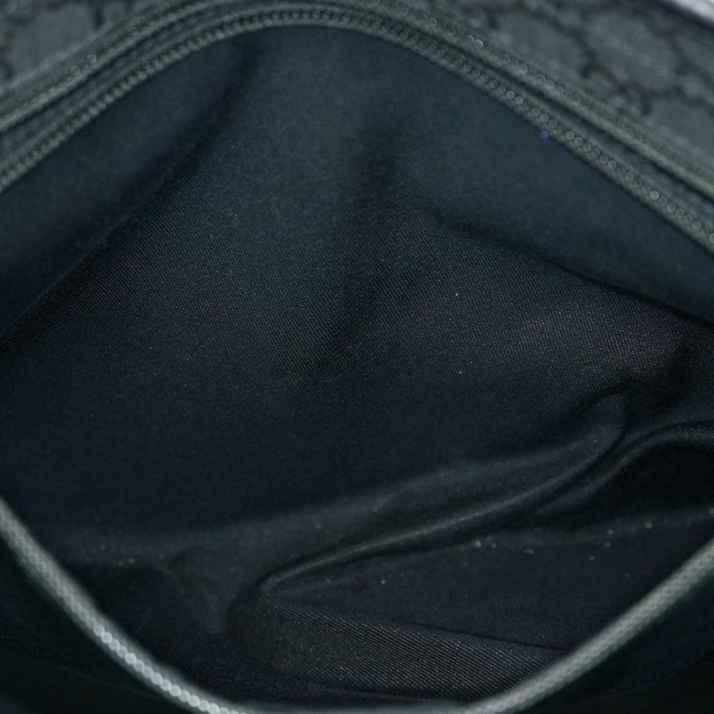 Gucci Black Nylon & Leather Tote Bag Purse With Zipper GG Monogram XY157