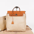 Auth HERMES Bag 2 in 1 Beige Canvas and Leather Backpack Hand Bag 05E533520016