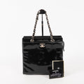 CHANEL CC Logo Chain Shoulder Tote Bag Patent Leather Vintage Black 03E255170011