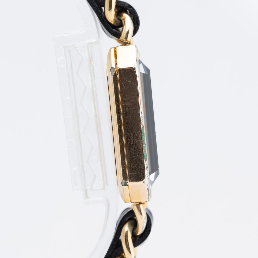 CHANEL Première Quartz Ladies Watch Gold × Black Leather Bracelet 04E039570007