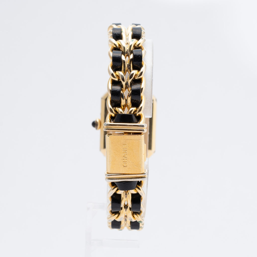 CHANEL Première Quartz Ladies Watch Gold × Black Leather Bracelet 04E039570007