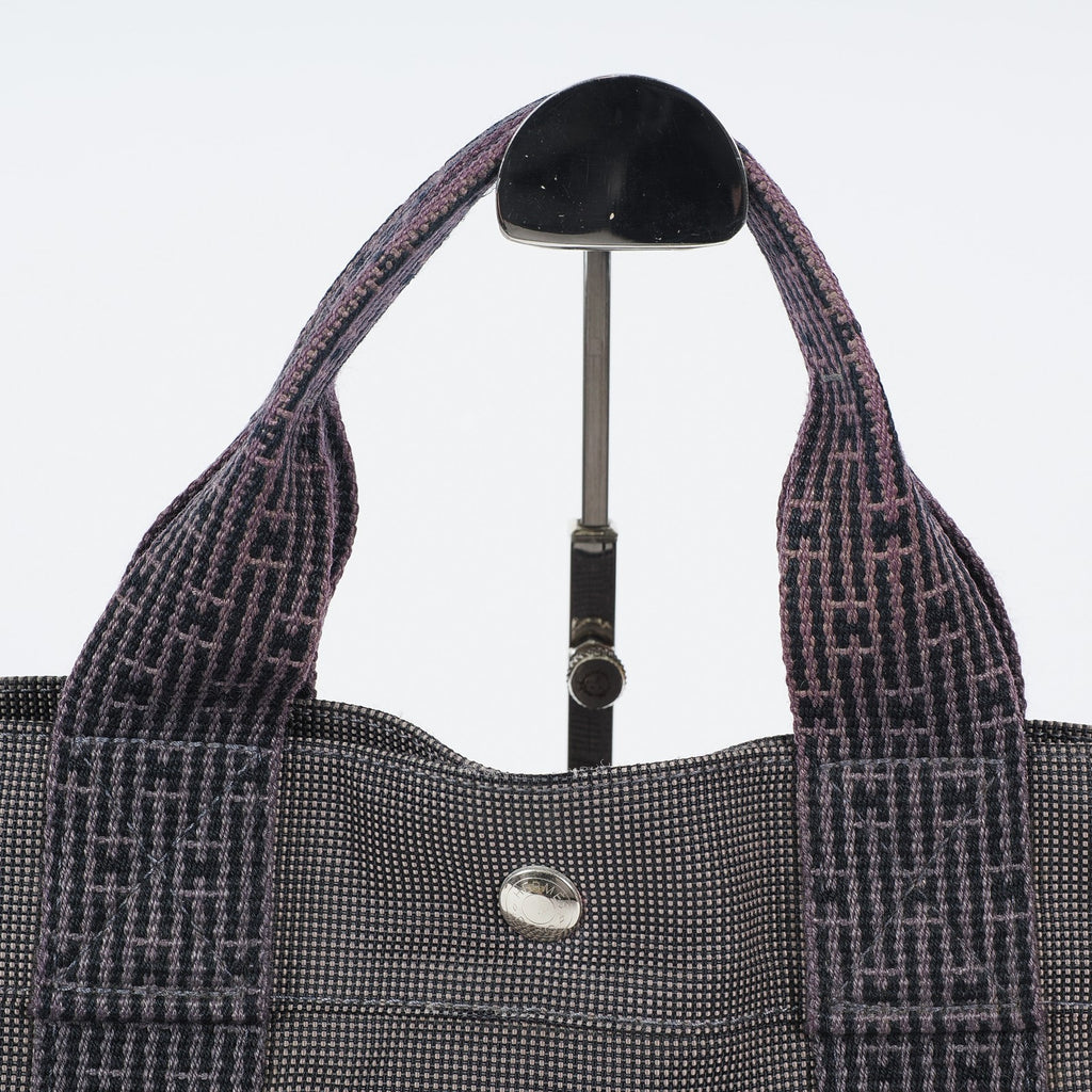 Hermes Fourre Tout Canvas Tote Bag Handbag Satchel Black Grey 04T011199017