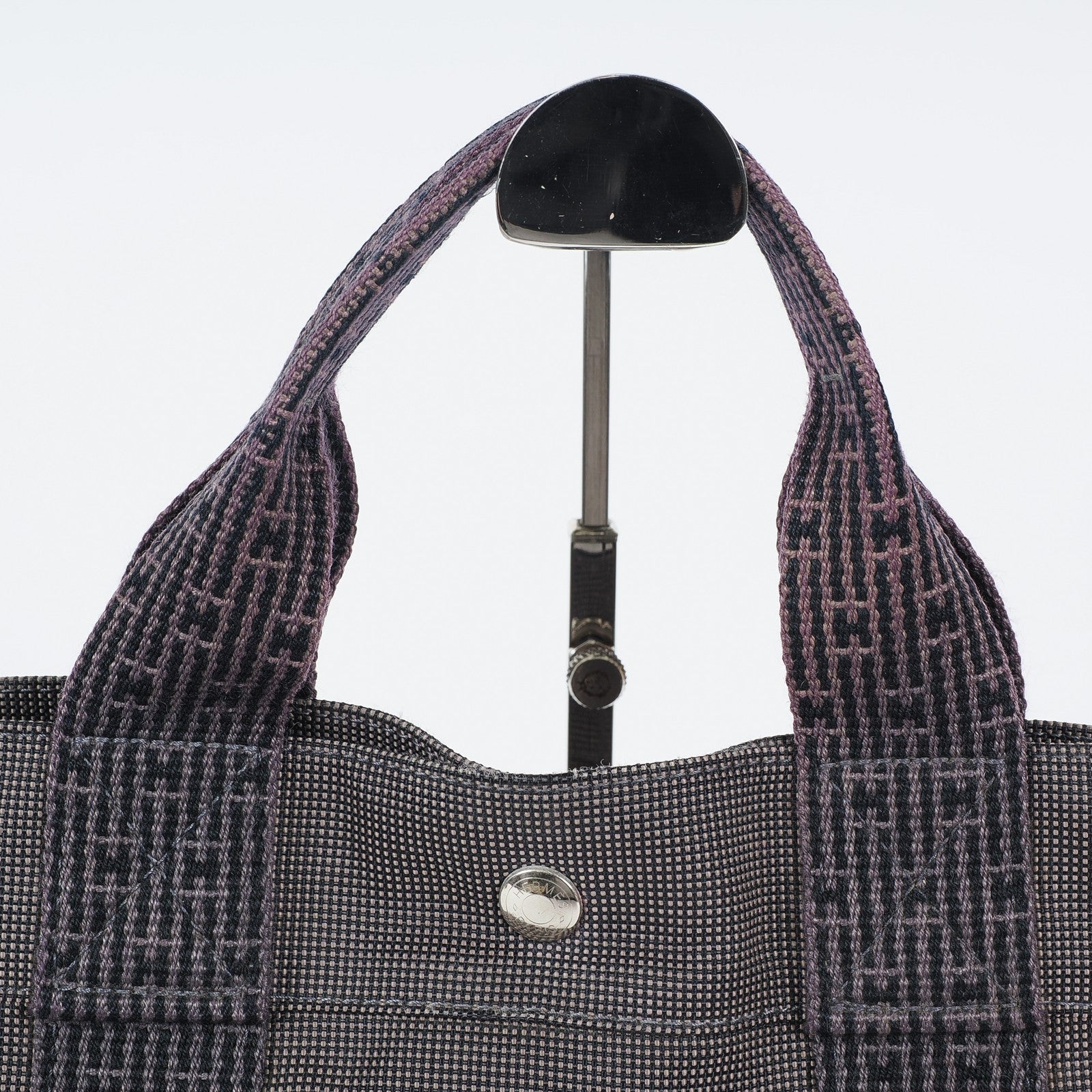 Hermes Fourre Tout Canvas Tote Bag Handbag Satchel Black Grey 04T011199017
