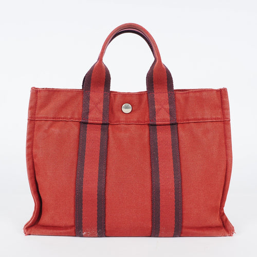 Authentic Hermes Fourre Tout PM Bordeaux Red Canvas Small Tote 04A07825007