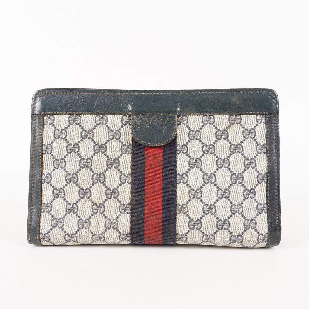 VINTAGE GUCCI Clutch Bag GG Sherry Line Navy 05M02846425