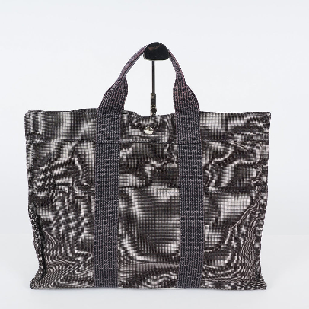Hermes Fourre Tout Canvas Tote Bag Handbag Satchel Black Grey 04T011199017
