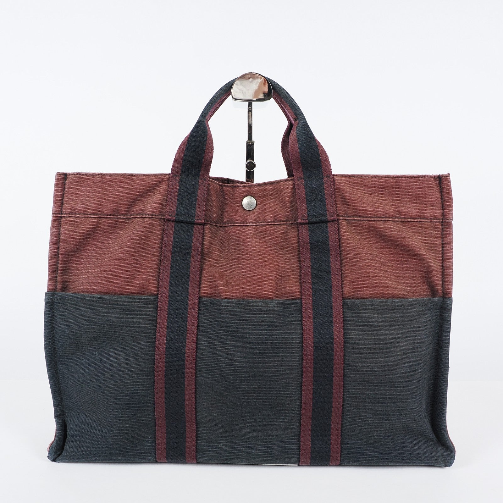 HERMÈS Paris Fourre Tout MM Black Red Cotton Canvas Tote Hand Bag 04A05825007