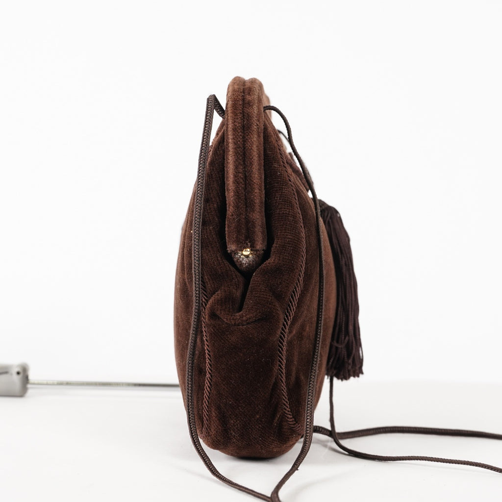 FENDI Zucca Suede Pouch Bag Handbag Brown canvas Women XY187