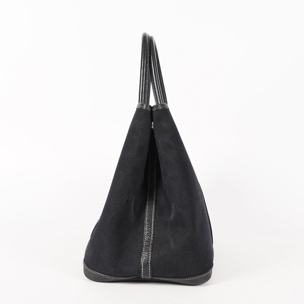 Authentic Hermes Garden Party MM Canvas Leather Tote Bag  black 02E036820003