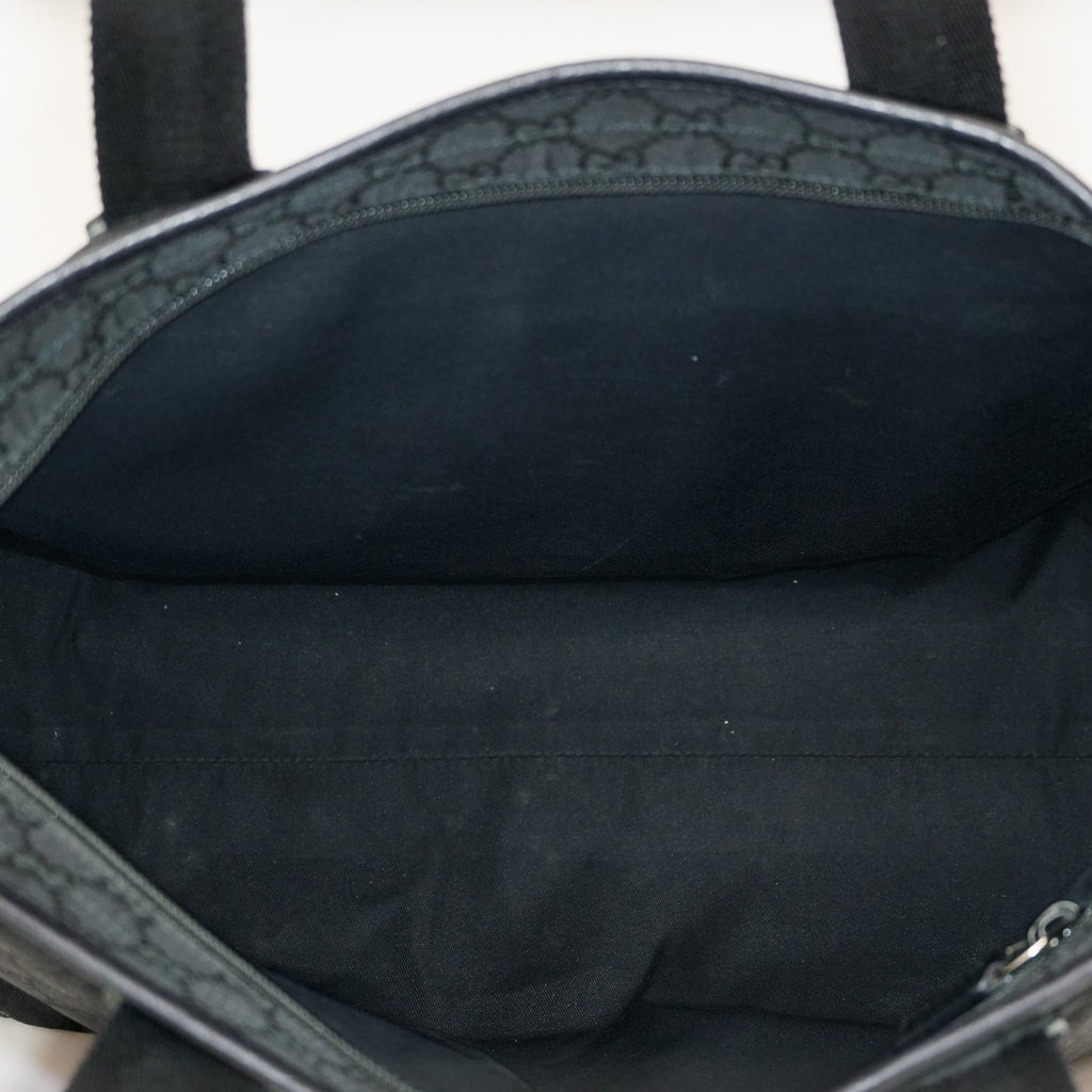 Gucci Black Nylon & Leather Tote Bag Purse With Zipper GG Monogram XY157