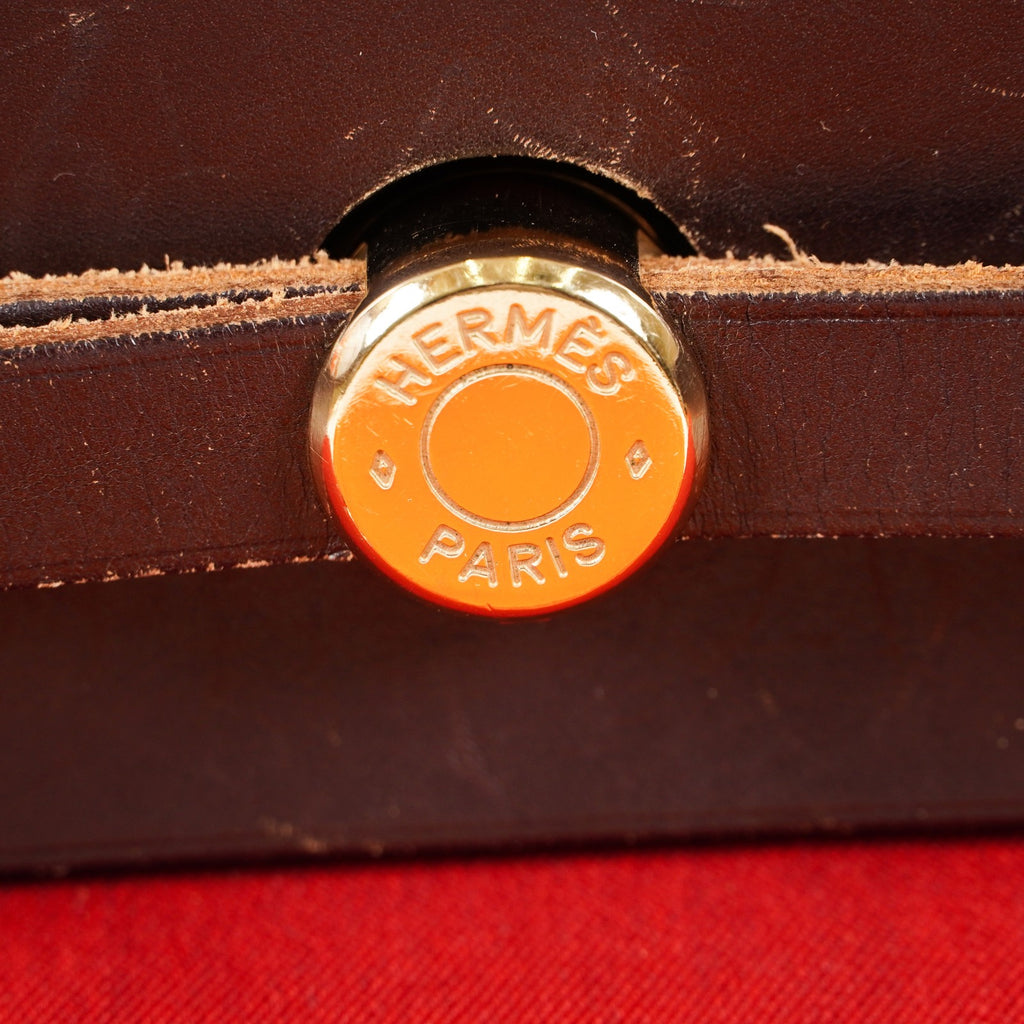 Hermes Brick RedMoka Toile Canvas and Vache Hunter Herbag 31 Bag 05E346352529