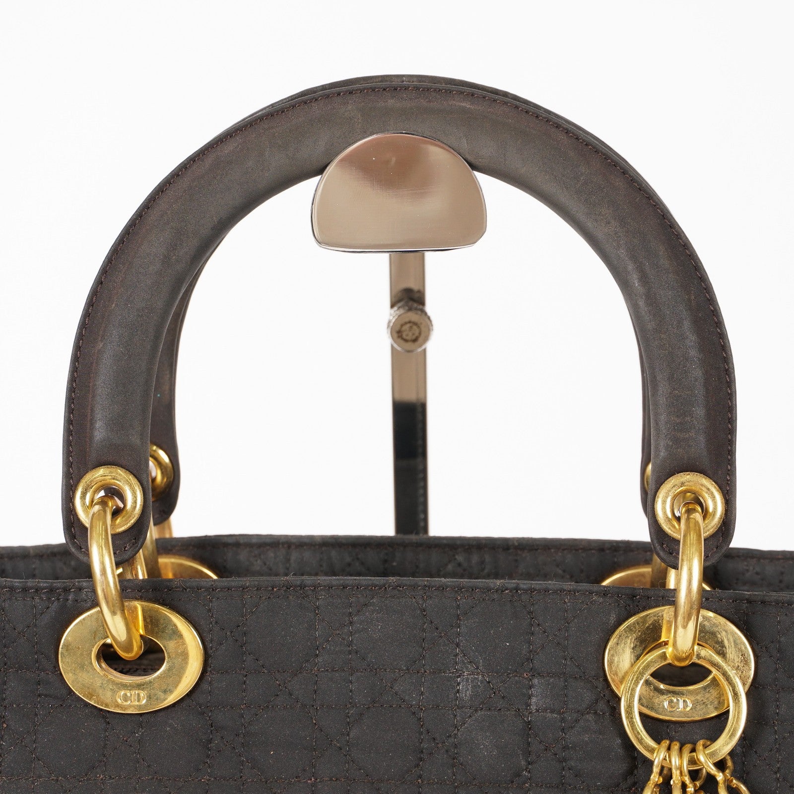 Dior Lady Dior Cannage Nylon Gold Hardware Charm Handbag Black 12E323410027