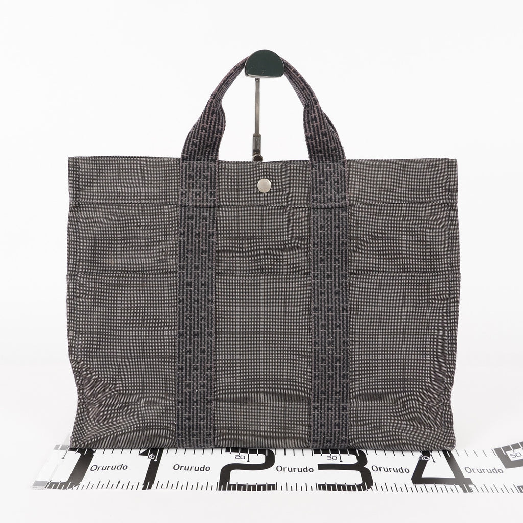HERMES Herline MM Hand Tote Bag 100951M Nylon canvas Gray 05E461045016