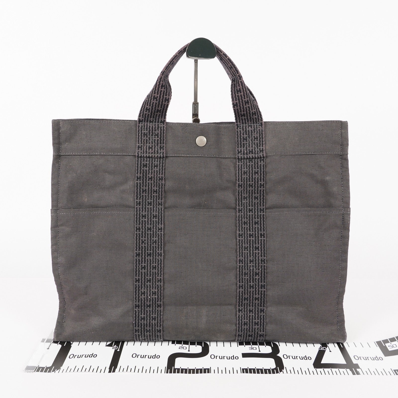 HERMES Herline MM Hand Tote Bag 100951M Nylon canvas Gray 05E461045016