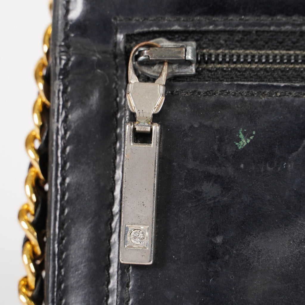 Chanel Coco Mark Shoulder Chain Wallet Black Women's Enamel 05E294730016