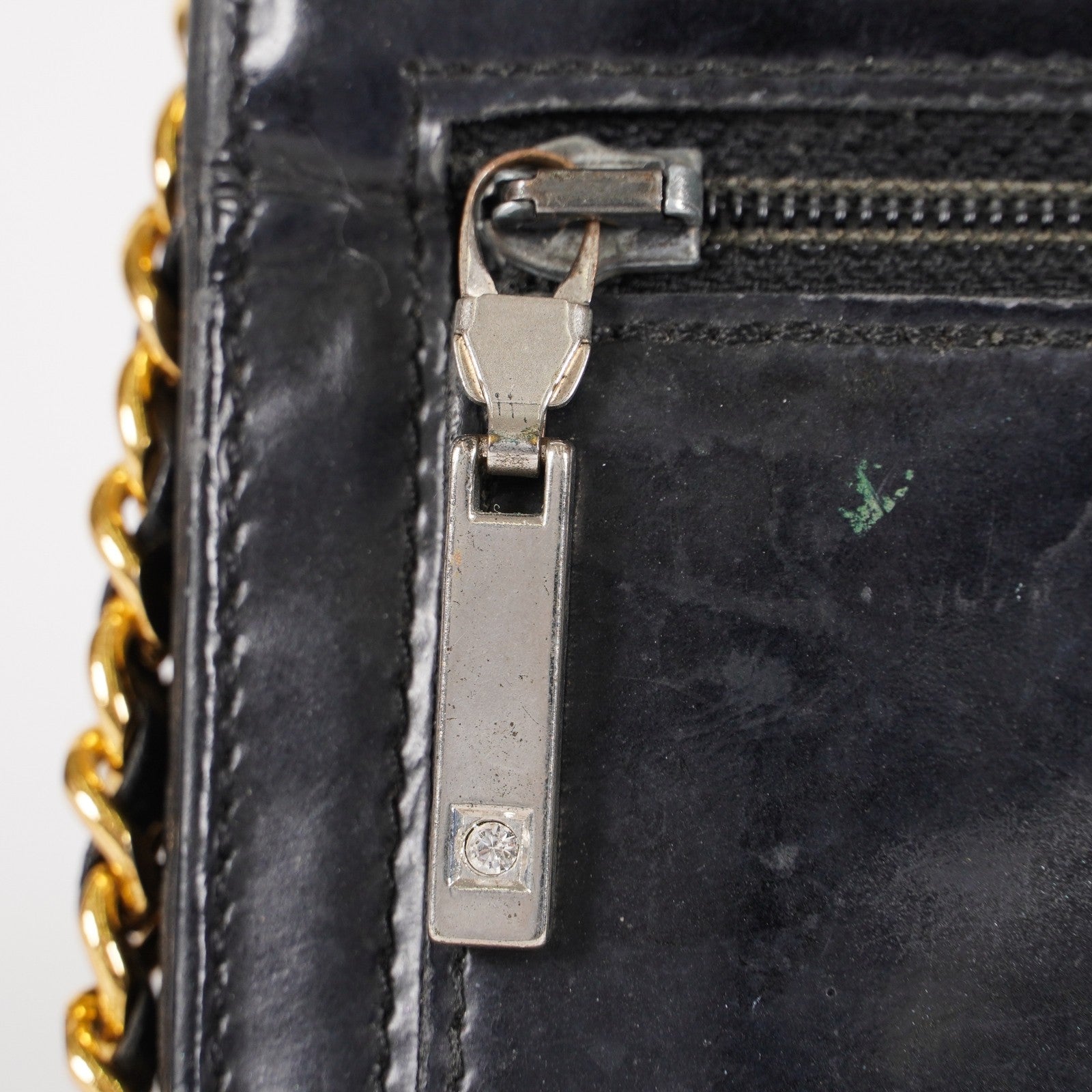 Chanel Coco Mark Shoulder Chain Wallet Black Women's Enamel 05E294730016