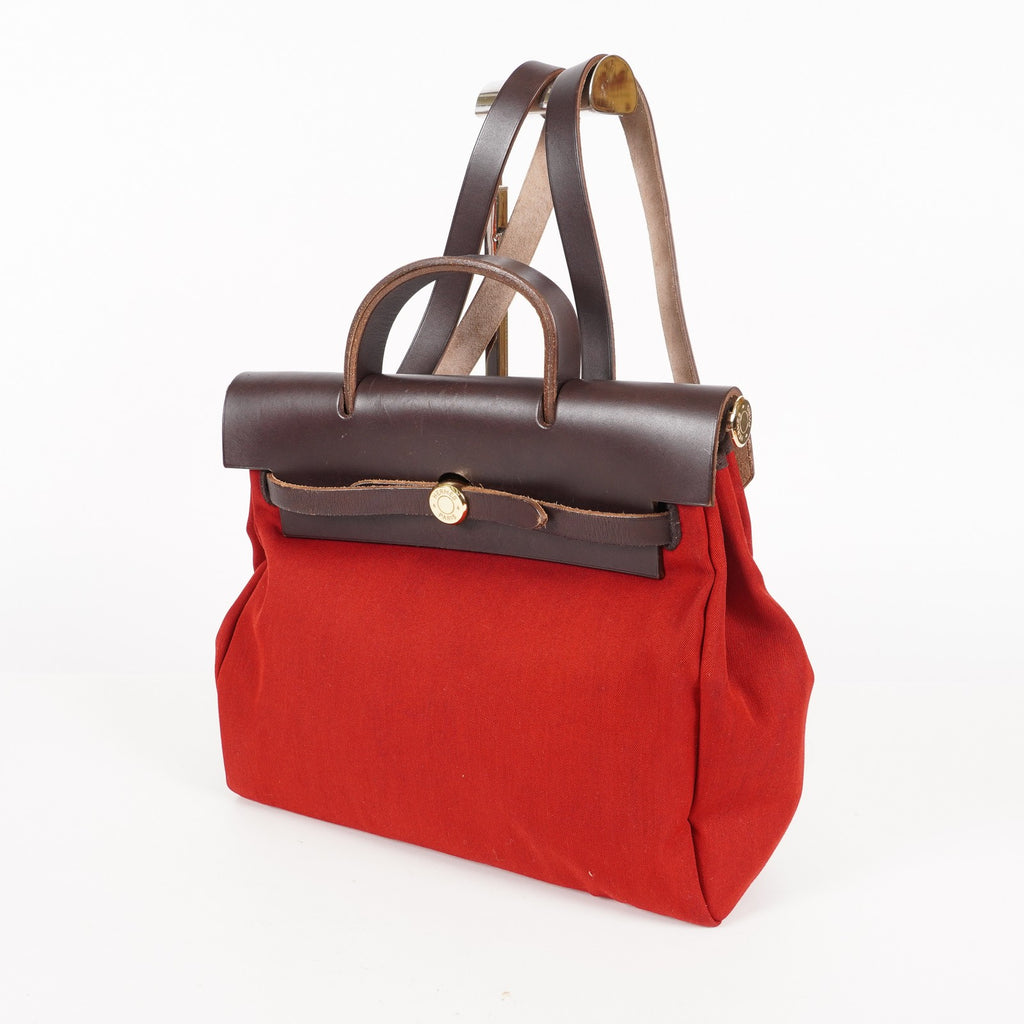 Hermes Brick RedMoka Toile Canvas and Vache Hunter Herbag 31 Bag 05E346352529
